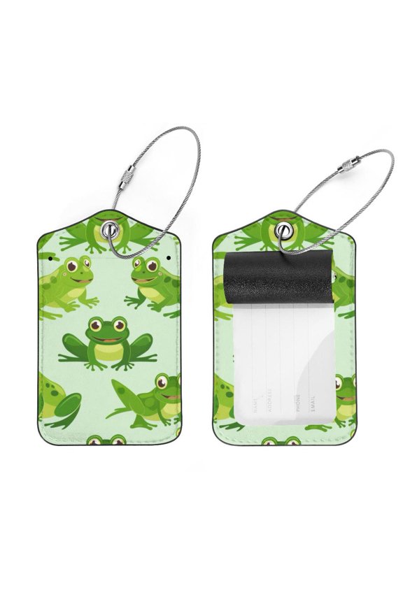 2 PCS Luggage Tag for Suitcase Bag Tags for Backpacks Baggage Handbag School Instrument Tag Label, Green Cartoon Frogs Pattern