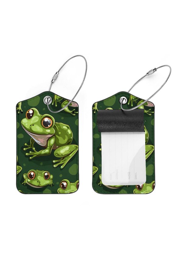 2 PCS Luggage Tag for Suitcase Bag Tags for Backpacks Baggage Handbag School Instrument Tag Label, Green Frogs Cute Pattern