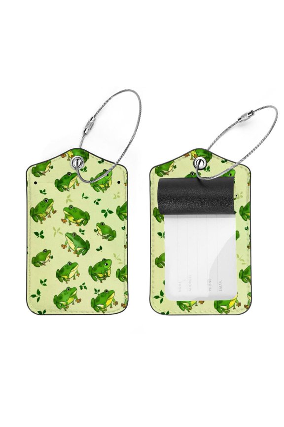 2 PCS Luggage Tag for Suitcase Bag Tags for Backpacks Baggage Handbag School Instrument Tag Label, Green Frogs Pattern