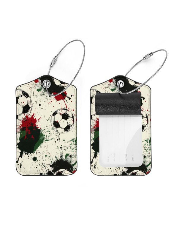2 PCS Luggage Tag for Suitcase Bag Tags for Backpacks Baggage Handbag School Instrument Tag Label, Grunge Splashes Soccer Football Pattern
