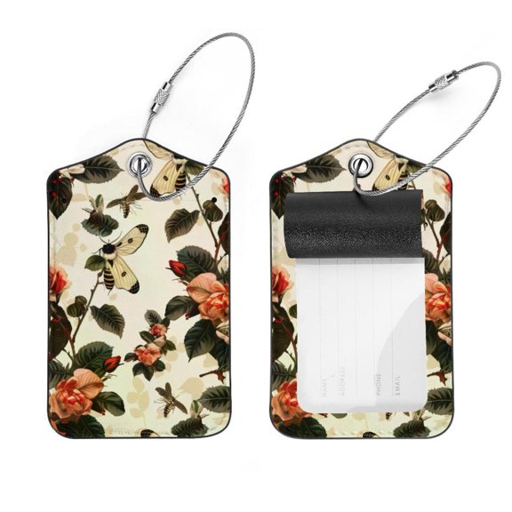 PhooArto 2 PCS Luggage Tag for Suitcase Bag Tags for Backpacks Baggage Handbag School Instrument Tag Label, Hawk Moth Rose Flower Patterns
