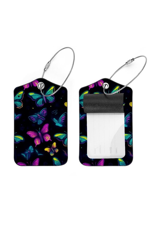2 PCS Luggage Tag for Suitcase Bag Tags for Backpacks Baggage Handbag School Instrument Tag Label, Neon Flying Butterflies Pattern