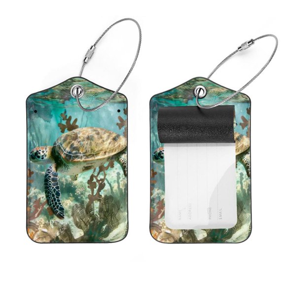 PhooArto 2 PCS Luggage Tag for Suitcase Bag Tags for Backpacks Baggage Handbag School Instrument Tag Label, Ocean Sea Turtle Swim