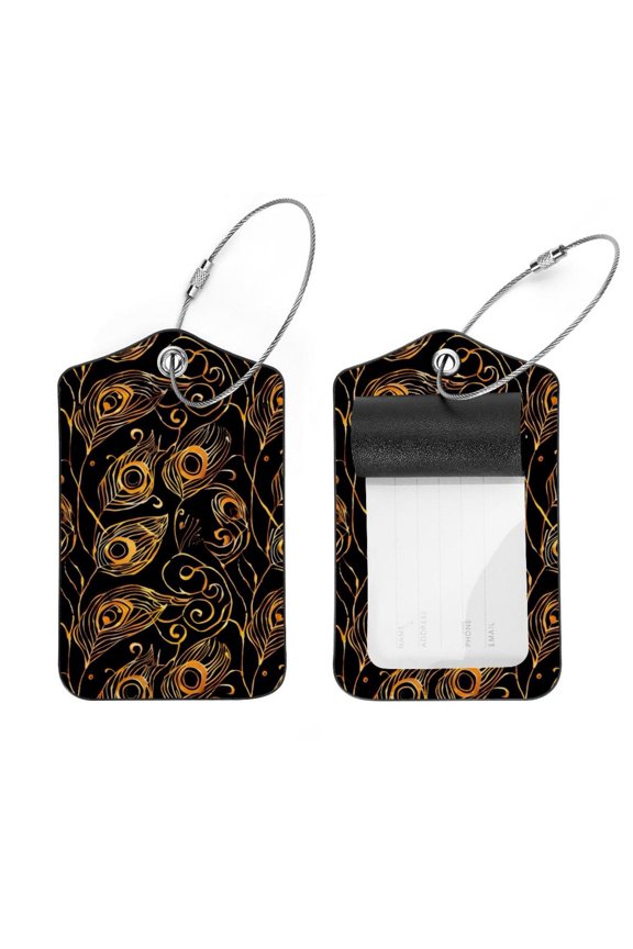 2 PCS Luggage Tag for Suitcase Bag Tags for Backpacks Baggage Handbag School Instrument Tag Label, Peacock Feather Golden Pattern