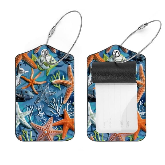 PhooArto 2 PCS Luggage Tag for Suitcase Bag Tags for Backpacks Baggage Handbag School Instrument Tag Label, Sea Fish Coral Starfish Pattern