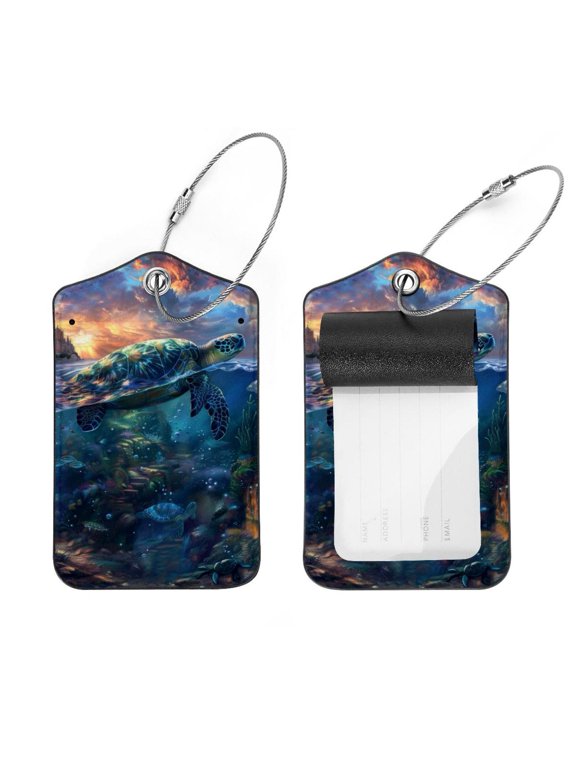 2 PCS Luggage Tag for Suitcase Bag Tags for Backpacks Baggage Handbag School Instrument Tag Label, Sea Turtle Sunset