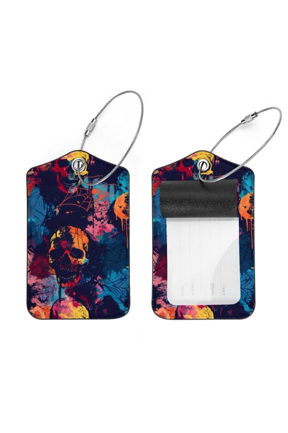 2 PCS Luggage Tag for Suitcase Bag Tags for Backpacks Baggage Handbag School Instrument Tag Label, Skull Spiderweb Pattern