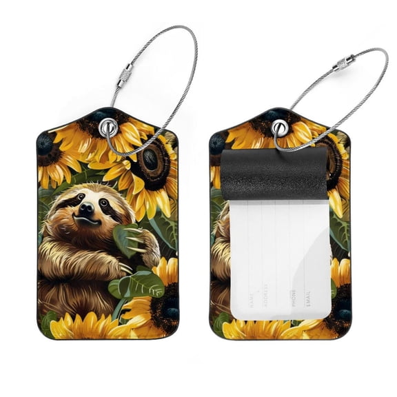 PhooArto 2 PCS Luggage Tag for Suitcase Bag Tags for Backpacks Baggage Handbag School Instrument Tag Label, Sloths Sunflowers Pattern