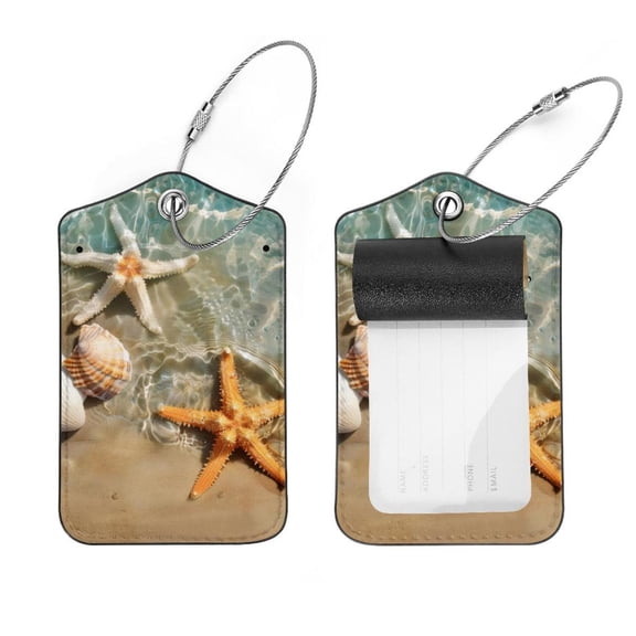 PhooArto 2 PCS Luggage Tag for Suitcase Bag Tags for Backpacks Baggage Handbag School Instrument Tag Label, Starfish Shell Beach