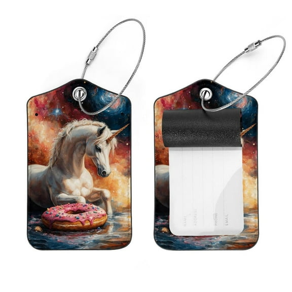 PhooArto 2 PCS Luggage Tag for Suitcase Bag Tags for Backpacks Baggage Handbag School Instrument Tag Label, Unicorn and Donuts Galaxy