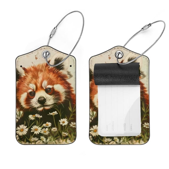PhooArto 2 PCS Luggage Tag for Suitcase Bag Tags for Backpacks Baggage Handbag School Instrument Tag Label, Vintage Red Panda Daisy Flowers