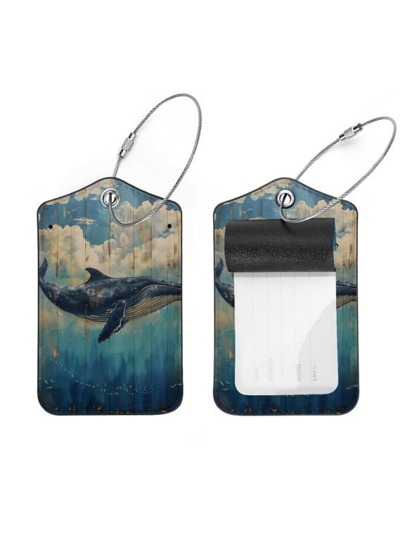 2 PCS Luggage Tag for Suitcase Bag Tags for Backpacks Baggage Handbag School Instrument Tag Label, Whale on Wood Blue Sky