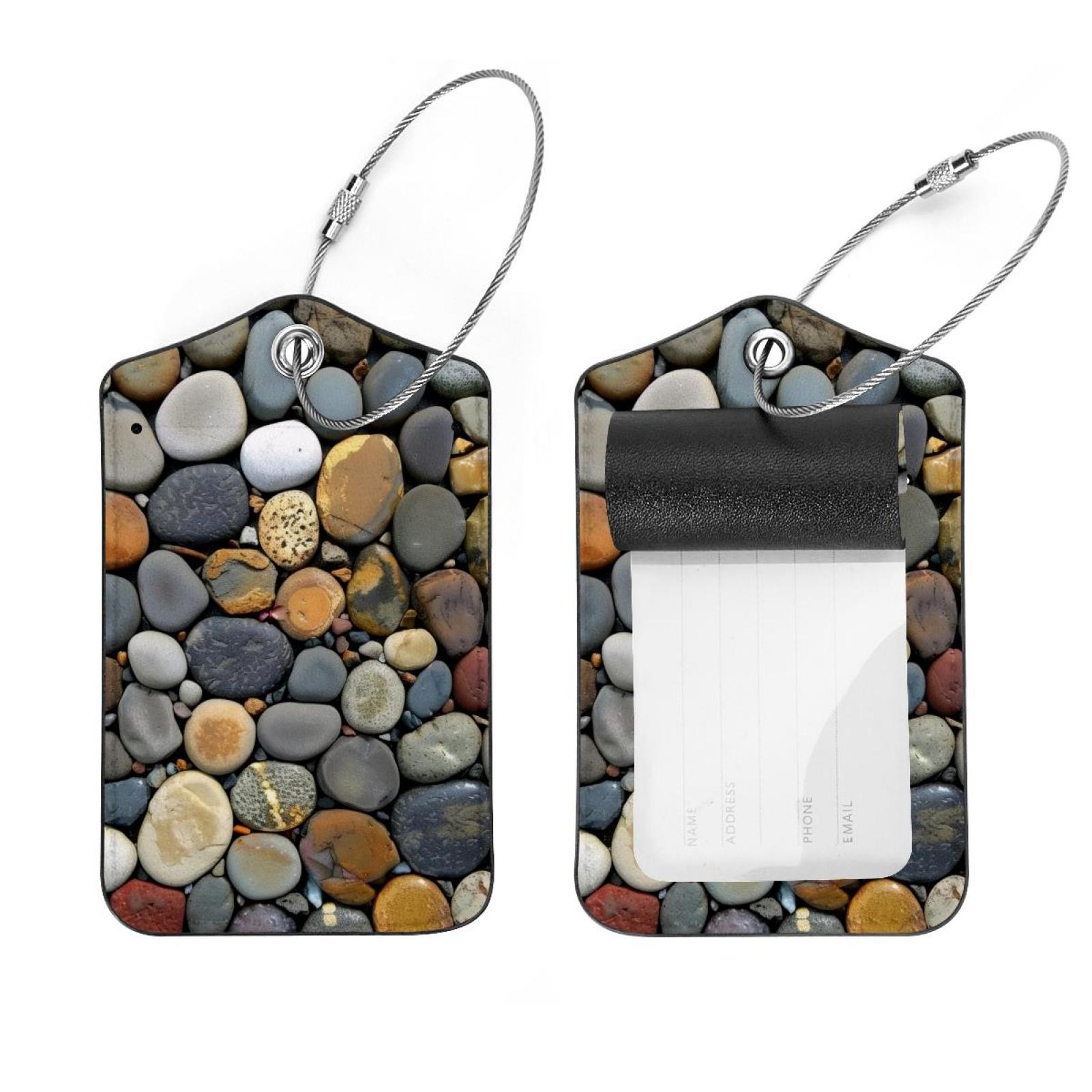 PhooArto 2 Pack Leather Luggage Tag with Stainless Steel Loop, Circle ...