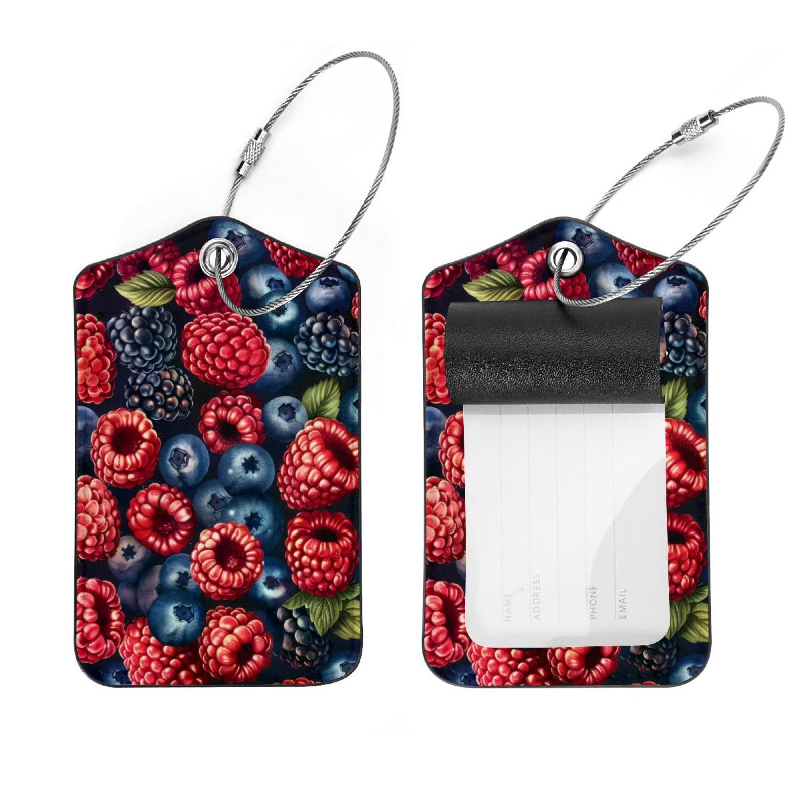 Raspberry Name Tag PhooArto 2 Pack Leather Luggage Tag with Stainless Steel Loop, Fruits ...