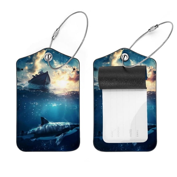 PhooArto 2 Pack Leather Luggage Tag with Stainless Steel Loop, Ocean Shack Baggage Handbag Travel Suitcase Tags with Name ID Card Perfect to Quickly Spot Luggage Suitcase