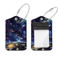thumbnail image 1 of PhooArto 2 Pack Leather Luggage Tag with Stainless Steel Loop, Space Galaxy Earth Universe Baggage Handbag Travel Suitcase Tags with Name ID Card Perfect to Quickly Spot Luggage Suitcase, 1 of 6