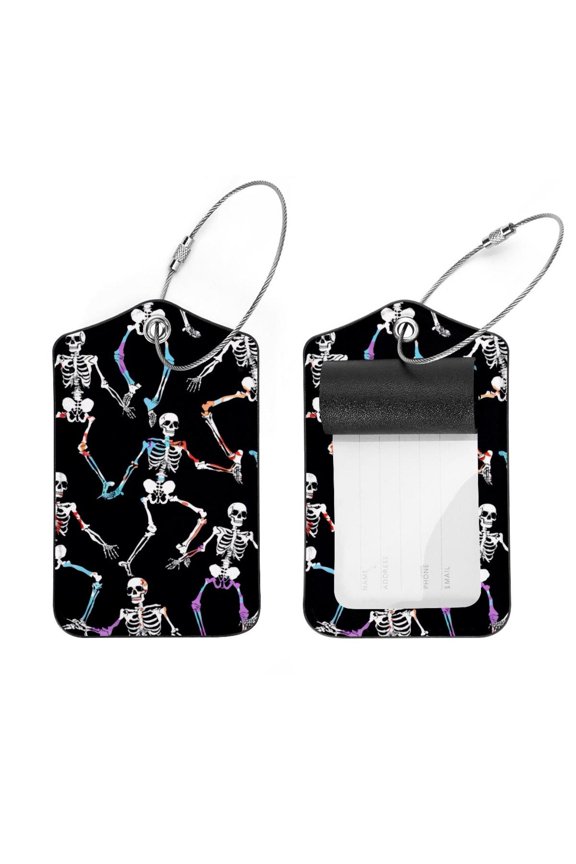 2 Pcs Color Sport Skeleton Pattern Luggage Tag for Suitcases, Leather Baggage Tags Identifiers for Travel, Stainless Steel Loop Name ID Label for Women Bag Backpack