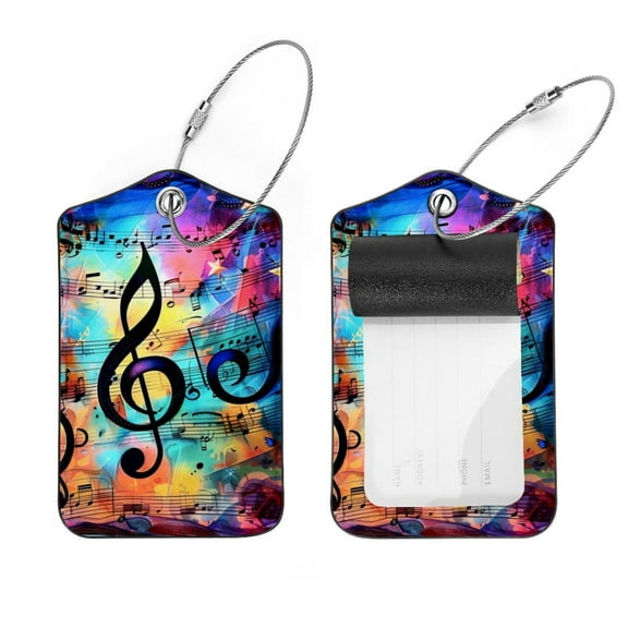 PhooArto 2 Pcs Color Stars Music Notes Luggage Tag for Suitcases, Leather Baggage Tags Identifiers for Travel, Stainless Steel Loop Name ID Label for Women Bag Backpack