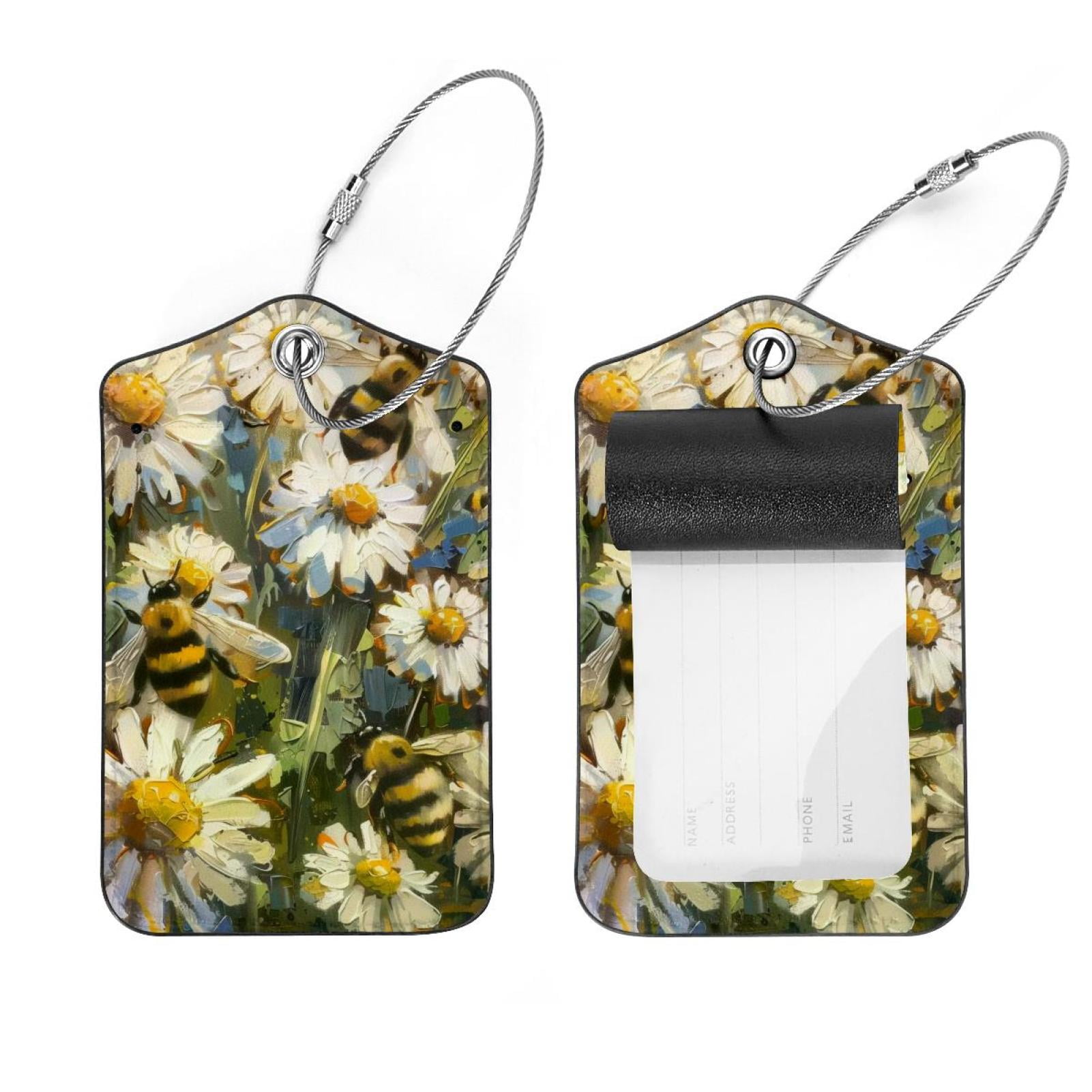 PhooArto 2 Pcs Luggage Tags, Bees Daisy Flowers Pattern Privacy Cover ...