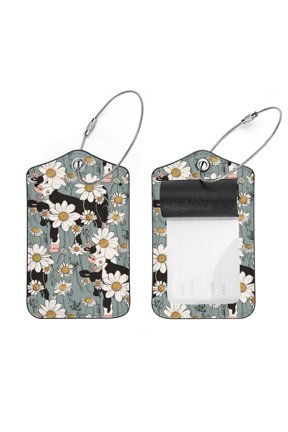 2 Pcs Luggage Tags, Cartoon Cows Chamomile Pattern Privacy Cover ID Label with Stainless Steel Loop and Address Card for Travel Bag Suitcase