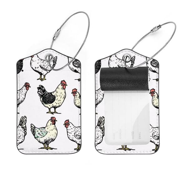 PhooArto 2 Pcs Luggage Tags, Hens Chickens Pattern Privacy Cover ID Label with Stainless Steel Loop and Address Card for Travel Bag Suitcase