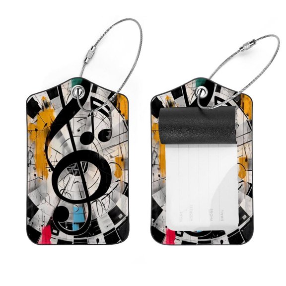 PhooArto 2 Pcs Luggage Tags, Swirl Musical with Melody Privacy Cover ID Label with Stainless Steel Loop and Address Card for Travel Bag Suitcase