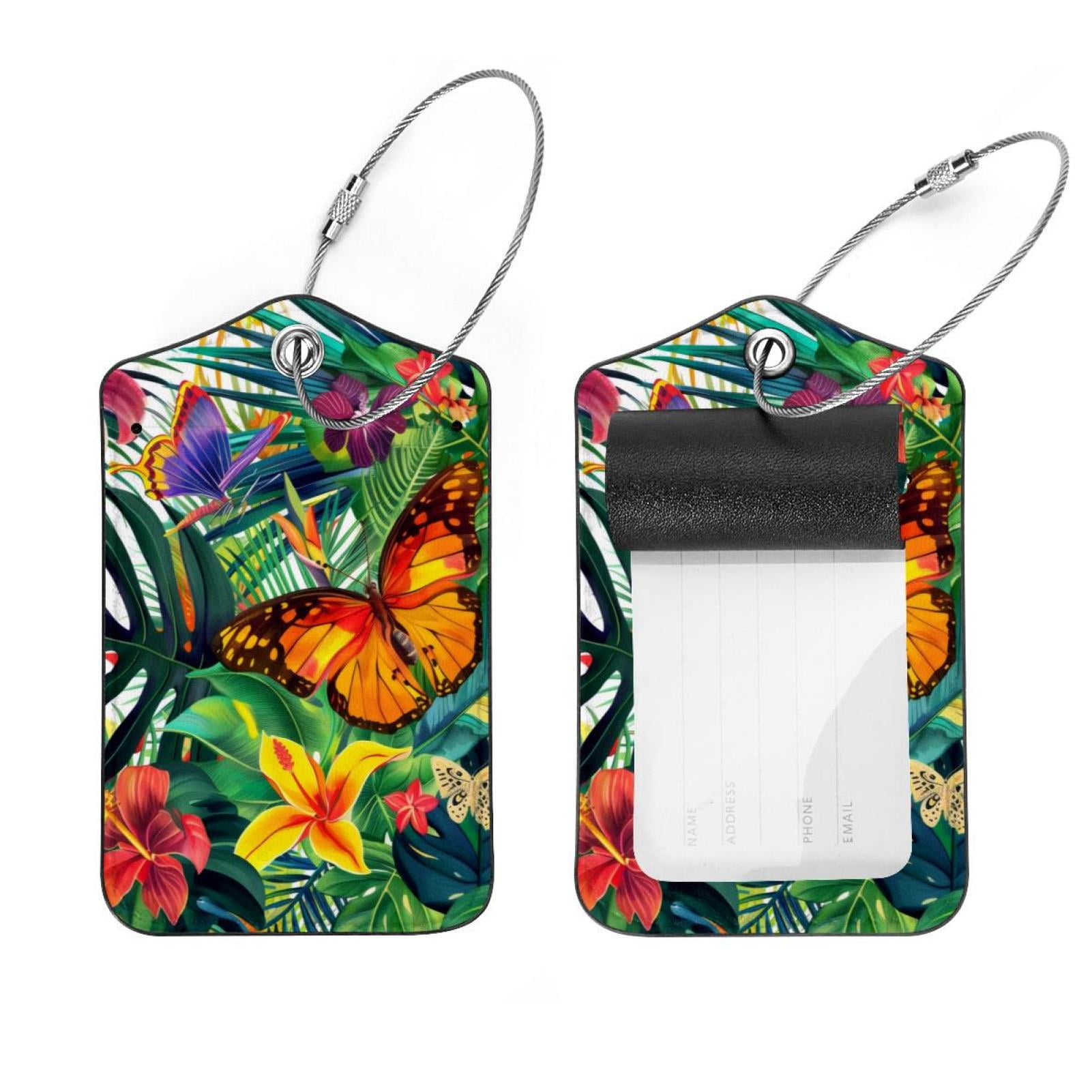 PhooArto 2 Pcs Luggage Tags, Tropical Leaves Flower Butterfly Privacy ...