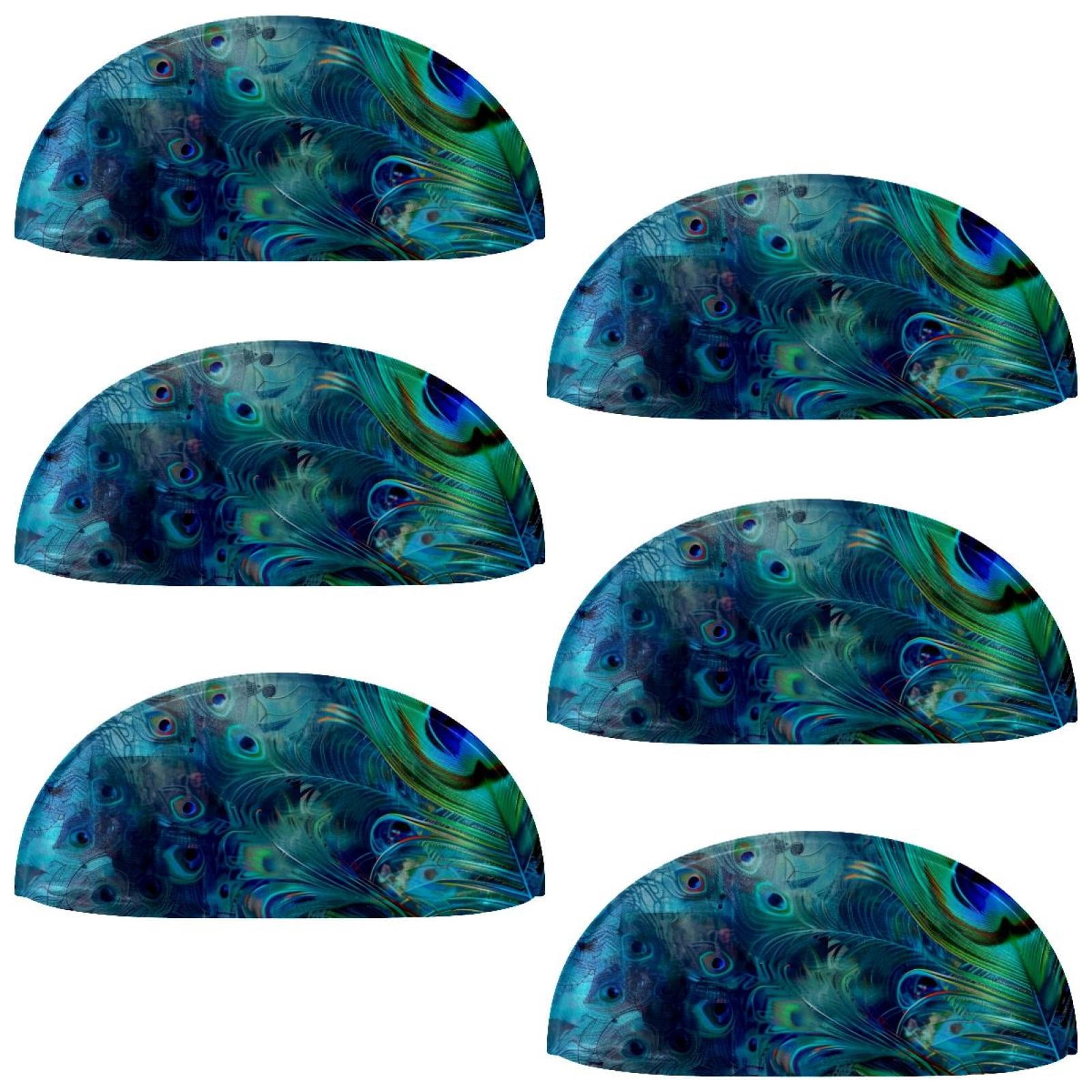 PhooArto 6 Pcs Cup Drawer Pulls, Abstract Peacock Blue Background Shell Shape Handles Cabinet Knobs for Dresser Cupboard Closet Wardrobe with Screws