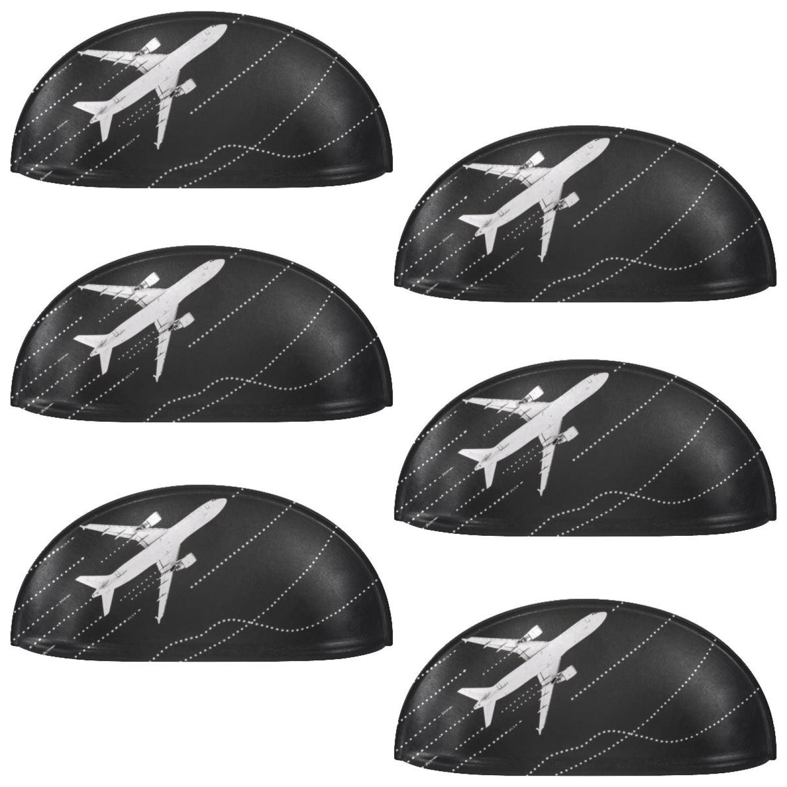 PhooArto 6 Pcs Cup Drawer Pulls, Airplane with Dashed Path Lines Shell Shape Handles Cabinet Knobs for Dresser Cupboard Closet Wardrobe with Screws