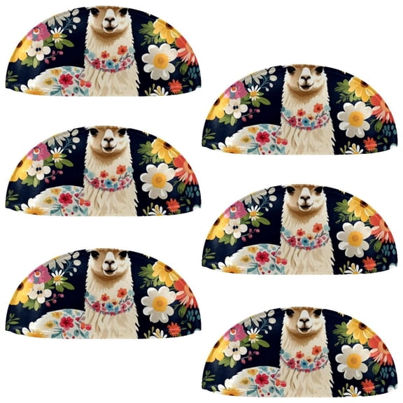 PhooArto 6 Pcs Cup Drawer Pulls, Alpaca and Daisy Floral Pattern Shell Shape Handles Cabinet Knobs for Dresser Cupboard Closet Wardrobe with Screws