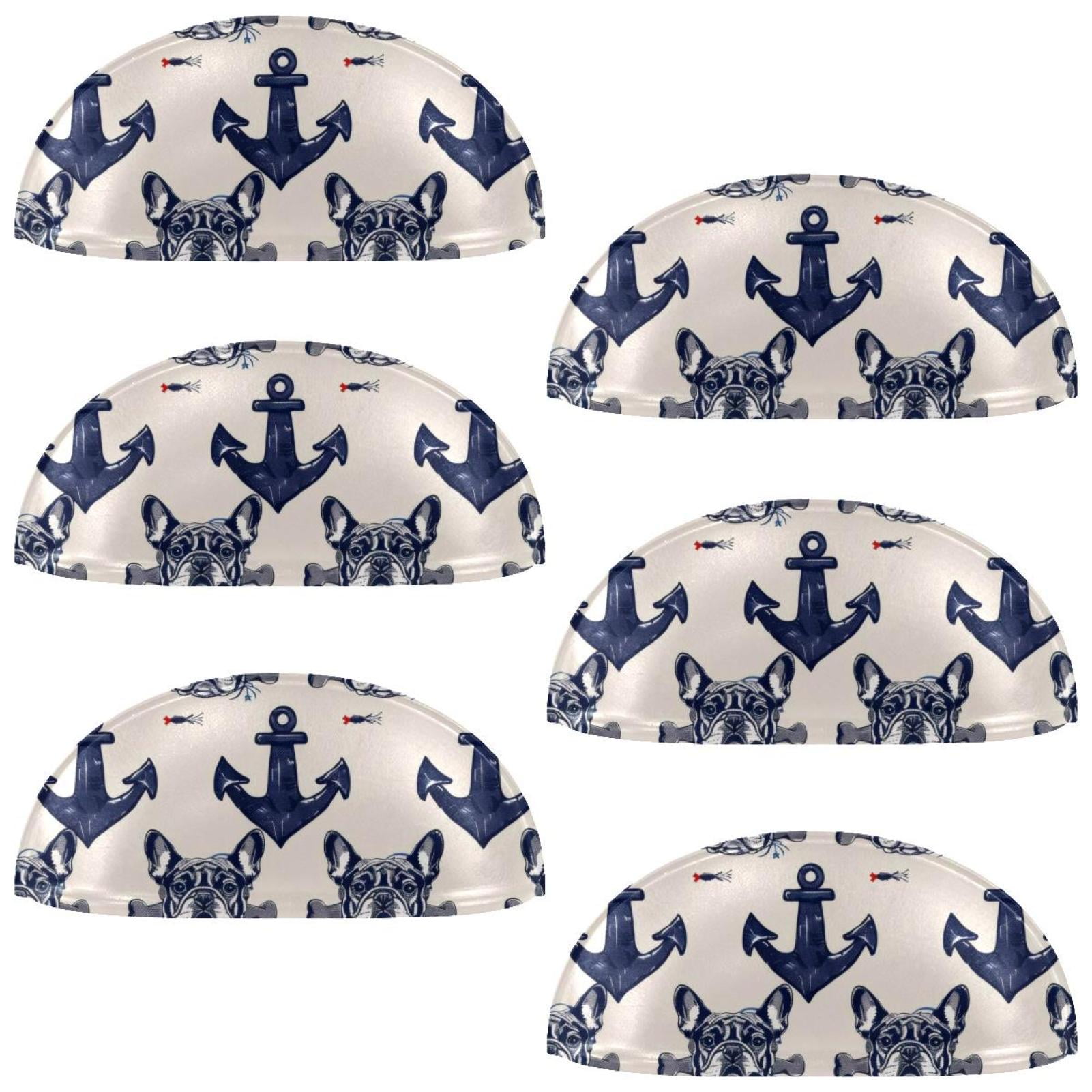 PhooArto 6 Pcs Cup Drawer Pulls, Anchor French Bulldog Pattern Shell Shape Handles Cabinet Knobs for Dresser Cupboard Closet Wardrobe with Screws