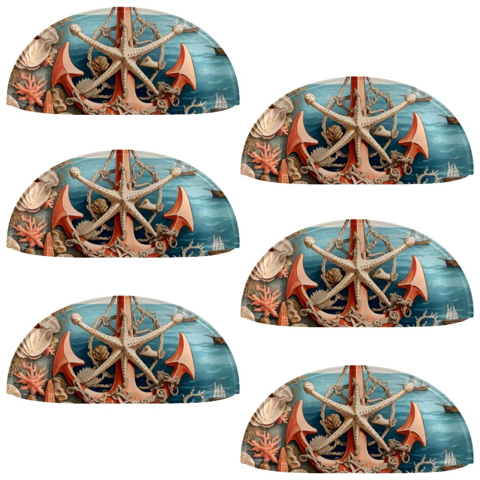 PhooArto 6 Pcs Cup Drawer Pulls, Anchor Starfish Vintage Map Shell Shape Handles Cabinet Knobs for Dresser Cupboard Closet Wardrobe with Screws