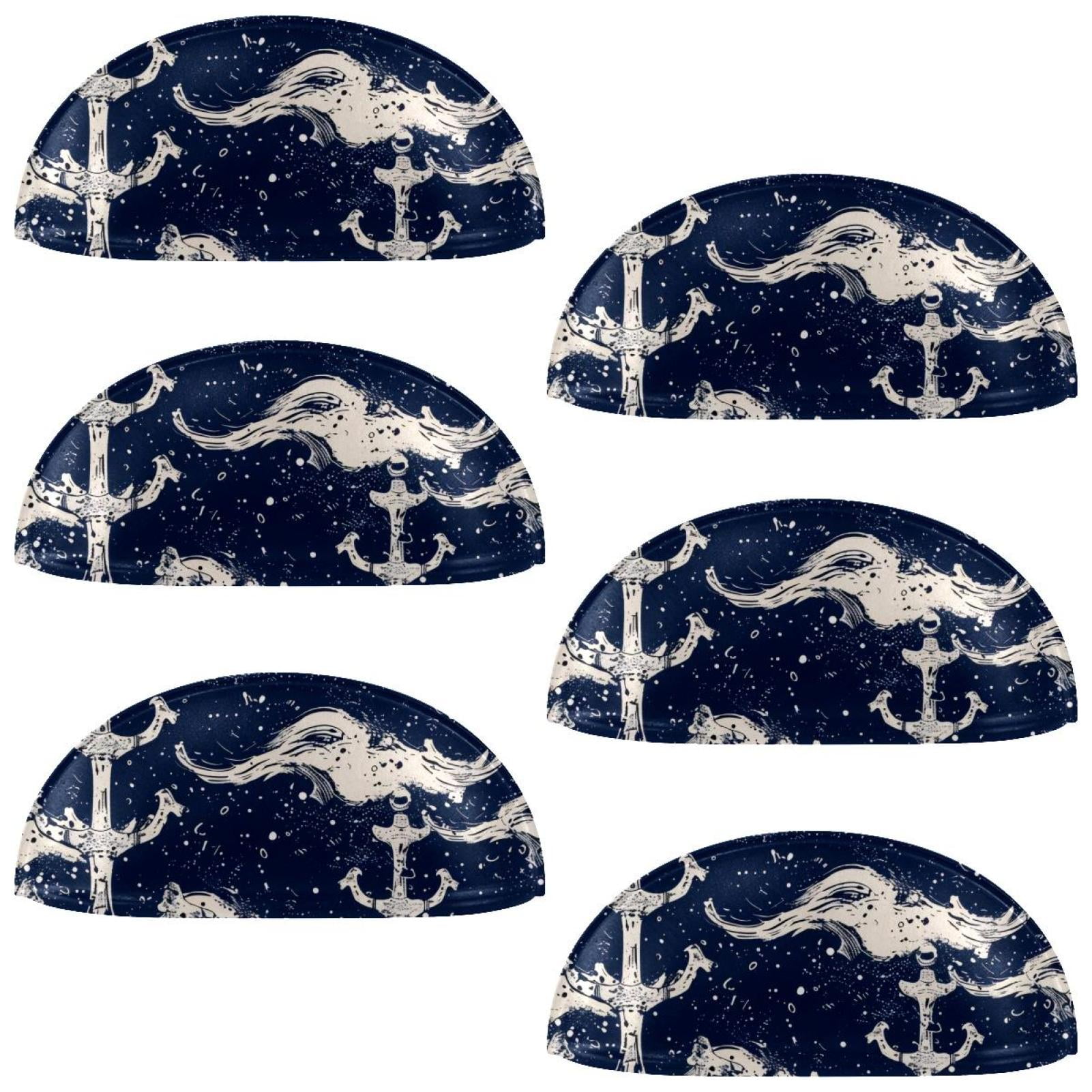 PhooArto 6 Pcs Cup Drawer Pulls, Anchors Waves Splashes Sea Pattern Shell Shape Handles Cabinet Knobs for Dresser Cupboard Closet Wardrobe with Screws
