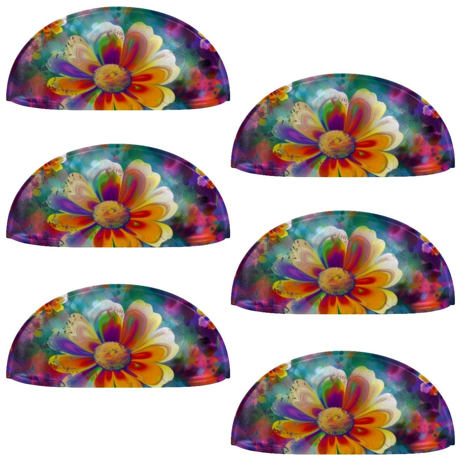 PhooArto 6 Pcs Cup Drawer Pulls, Art Abstract Floral Daisy Flower Shell Shape Handles Cabinet Knobs for Dresser Cupboard Closet Wardrobe with Screws