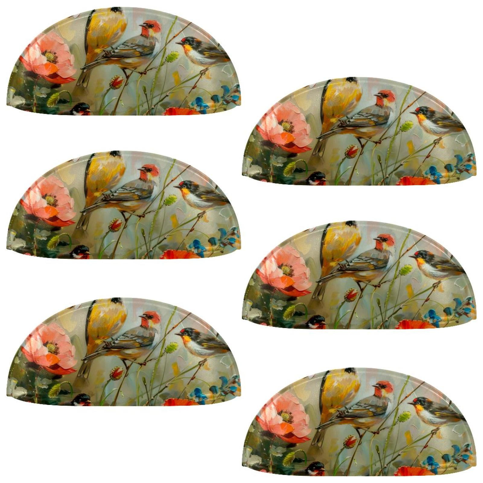 PhooArto 6 Pcs Cup Drawer Pulls, Art Flowers and Birds Shell Shape Handles Cabinet Knobs for Dresser Cupboard Closet Wardrobe with Screws