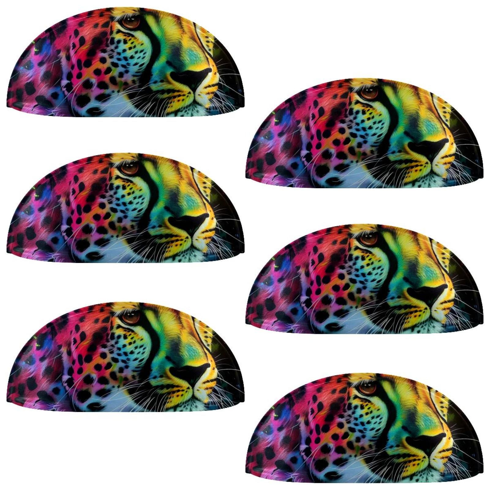 PhooArto 6 Pcs Cup Drawer Pulls, Art Leopard Rainbow Print Shell Shape Handles Cabinet Knobs for Dresser Cupboard Closet Wardrobe with Screws