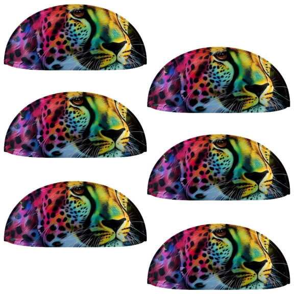 PhooArto 6 Pcs Cup Drawer Pulls, Art Leopard Rainbow Print Shell Shape Handles Cabinet Knobs for Dresser Cupboard Closet Wardrobe with Screws