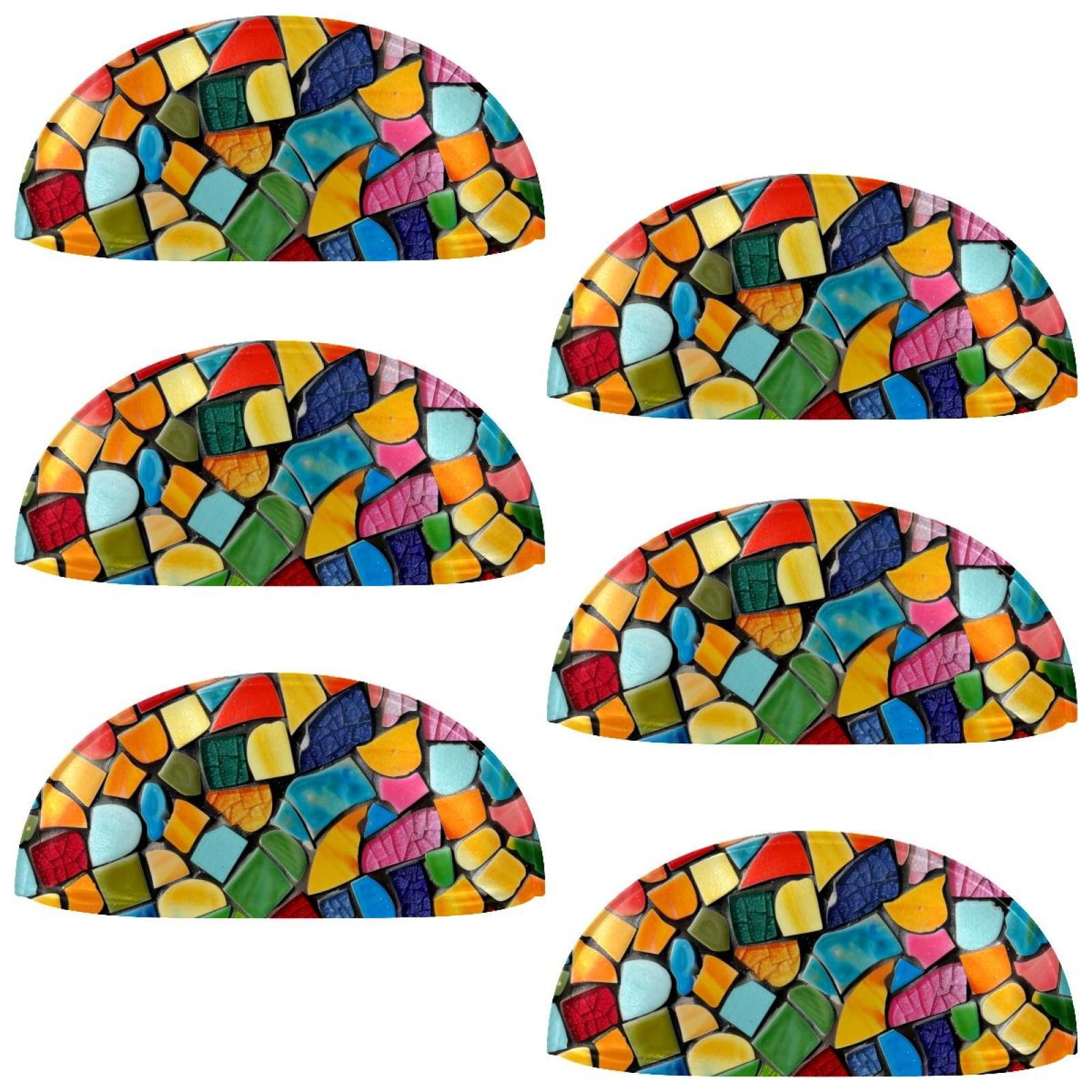 PhooArto 6 Pcs Cup Drawer Pulls, Art Mosaic Colorful Pattern Shell Shape Handles Cabinet Knobs for Dresser Cupboard Closet Wardrobe with Screws