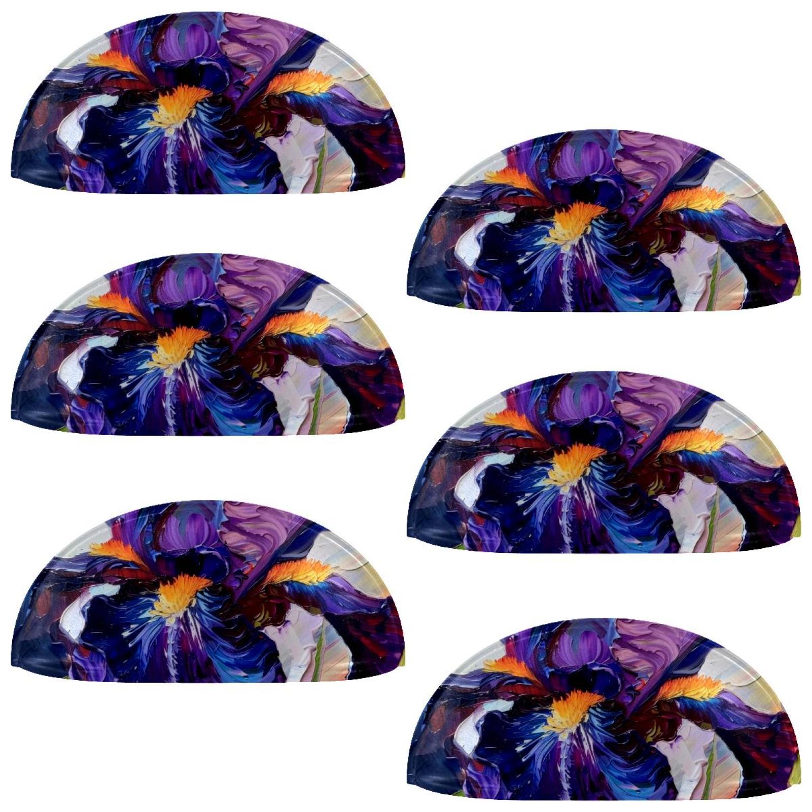 PhooArto 6 Pcs Cup Drawer Pulls, Art Purple Iris Painting Shell Shape Handles Cabinet Knobs for Dresser Cupboard Closet Wardrobe with Screws