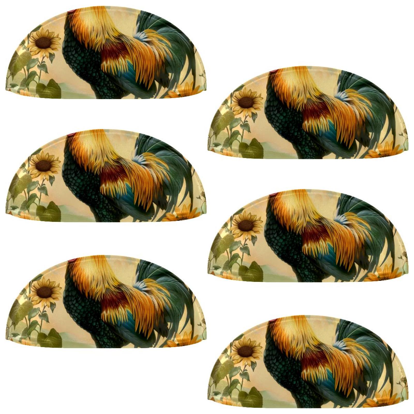 PhooArto 6 Pcs Cup Drawer Pulls, Art Rooster Sunflower Shell Shape Handles Cabinet Knobs for Dresser Cupboard Closet Wardrobe with Screws
