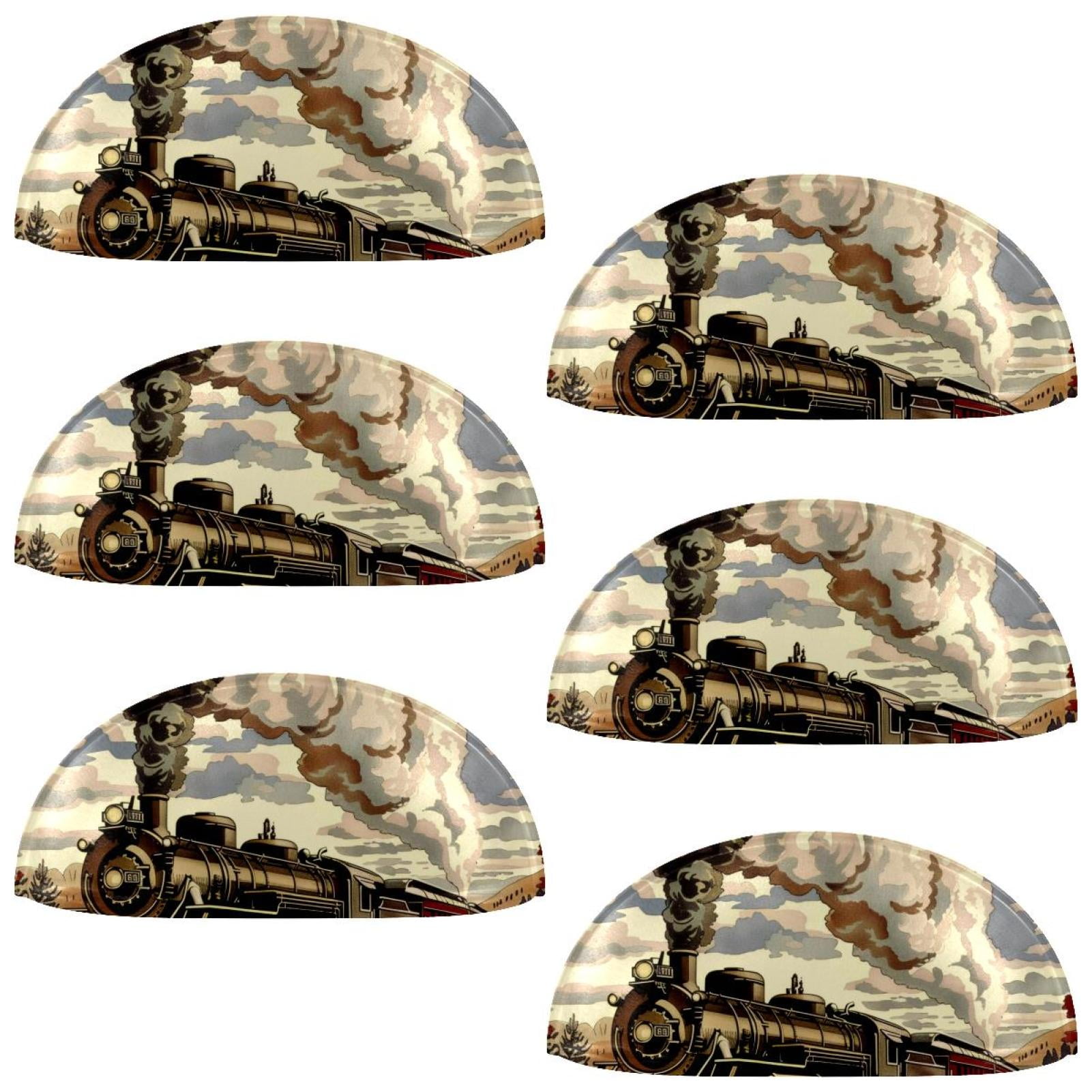 PhooArto 6 Pcs Cup Drawer Pulls, Art Steam Train Railway Pattern Shell Shape Handles Cabinet Knobs for Dresser Cupboard Closet Wardrobe with Screws