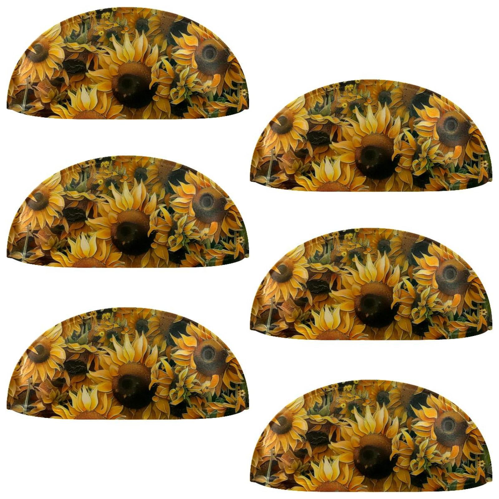 PhooArto 6 Pcs Cup Drawer Pulls, Art Sunflowers Pattern Shell Shape Handles Cabinet Knobs for Dresser Cupboard Closet Wardrobe with Screws