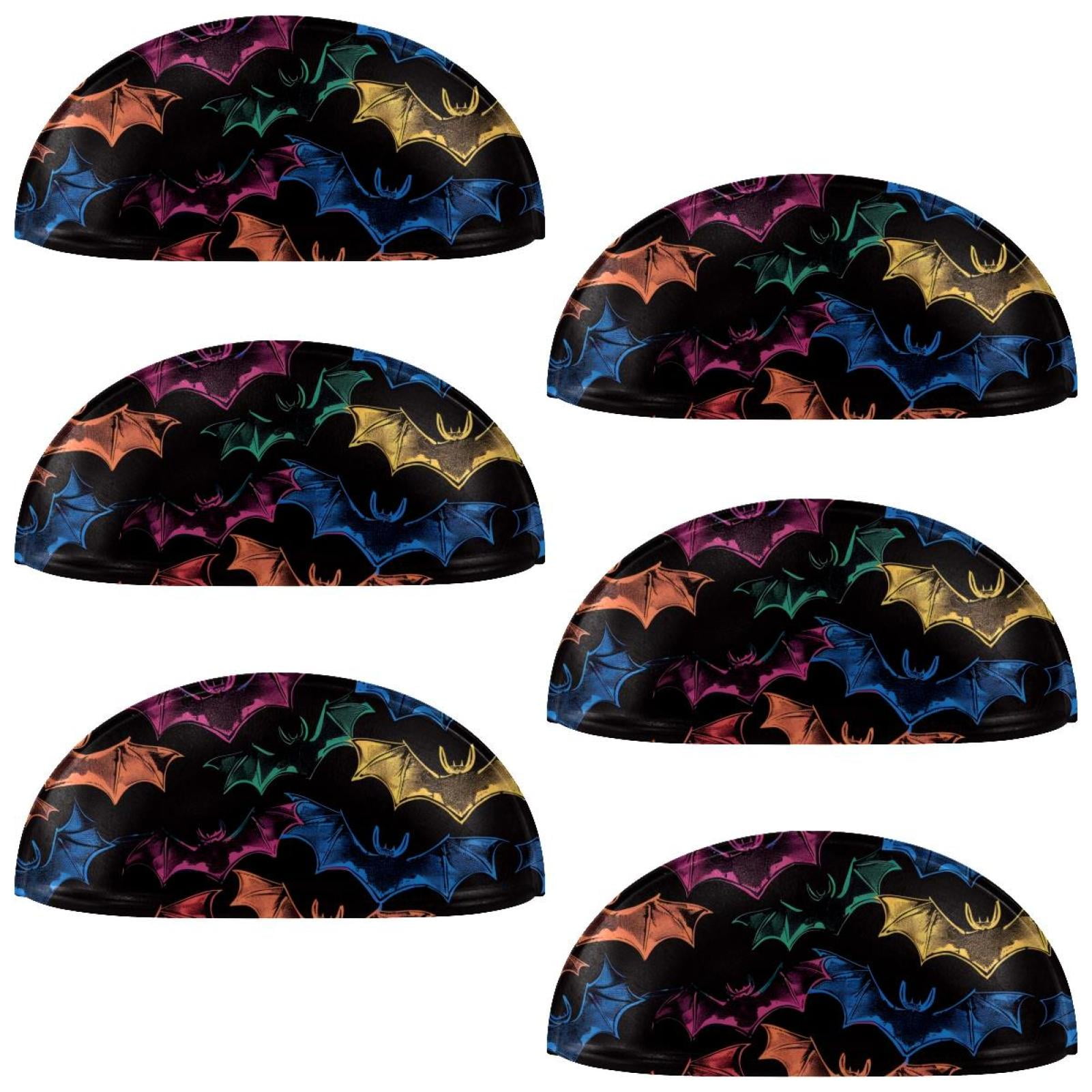 PhooArto 6 Pcs Cup Drawer Pulls, Bats Colorful Pattern Shell Shape Handles Cabinet Knobs for Dresser Cupboard Closet Wardrobe with Screws