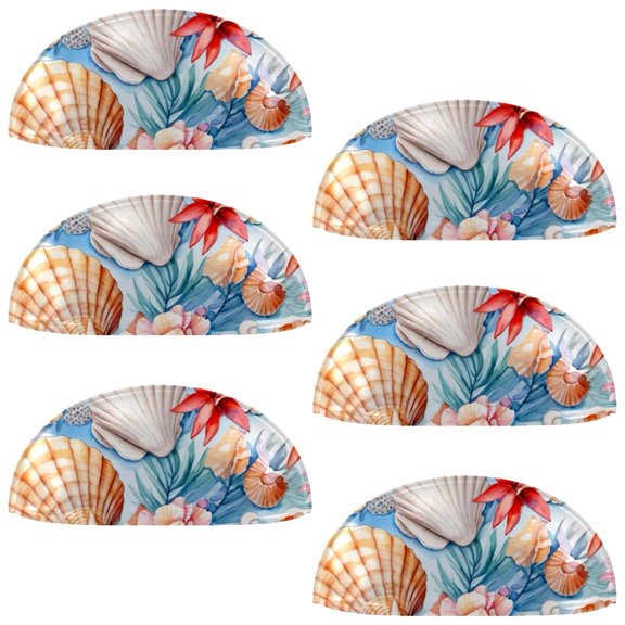 PhooArto 6 Pcs Cup Drawer Pulls, Beach Seashells Watercolor Pattern Shell Shape Handles Cabinet Knobs for Dresser Cupboard Closet Wardrobe with Screws