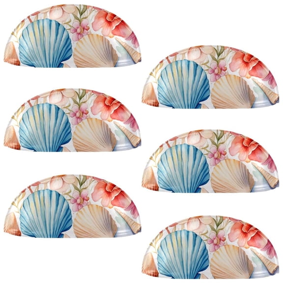 PhooArto 6 Pcs Cup Drawer Pulls, Beach Seashells Watercolor Shell Shape Handles Cabinet Knobs for Dresser Cupboard Closet Wardrobe with Screws