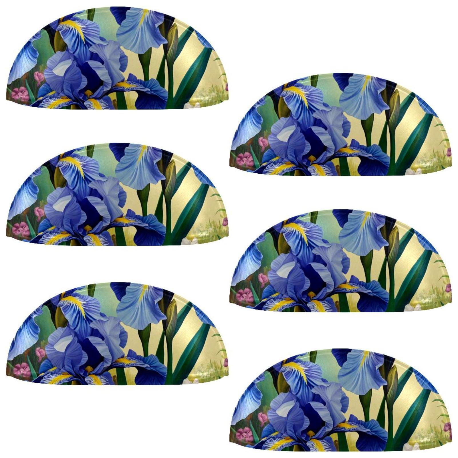 PhooArto 6 Pcs Cup Drawer Pulls, Beautiful Purple Iris Painting Shell Shape Handles Cabinet Knobs for Dresser Cupboard Closet Wardrobe with Screws