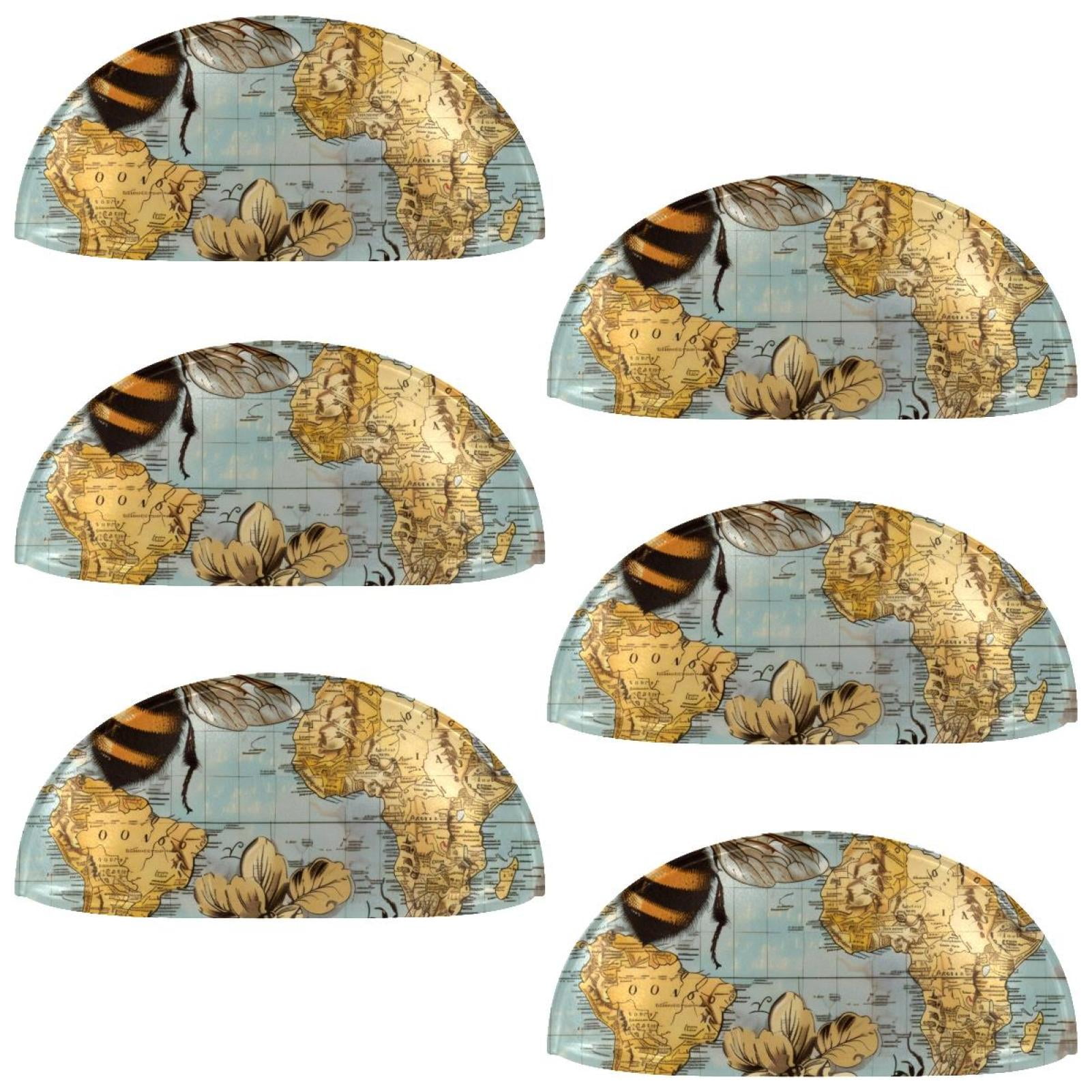 PhooArto 6 Pcs Cup Drawer Pulls, Bee Retro Map Pattern Shell Shape Handles Cabinet Knobs for Dresser Cupboard Closet Wardrobe with Screws