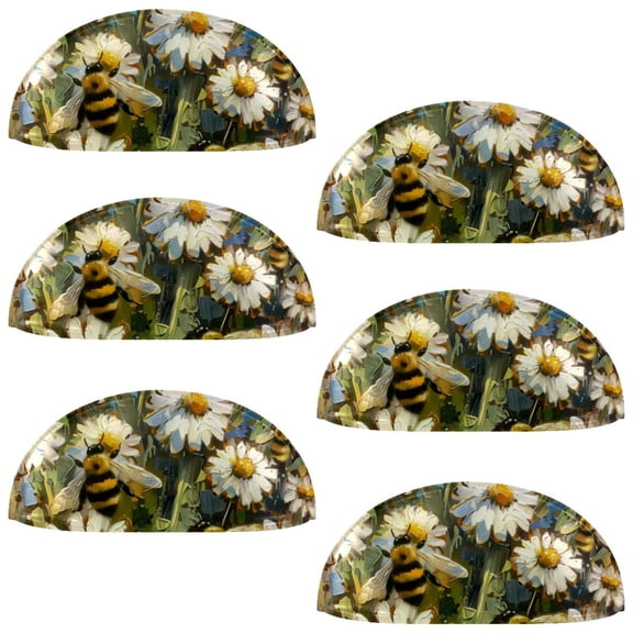 PhooArto 6 Pcs Cup Drawer Pulls, Bees Daisy Flowers Pattern Shell Shape Handles Cabinet Knobs for Dresser Cupboard Closet Wardrobe with Screws