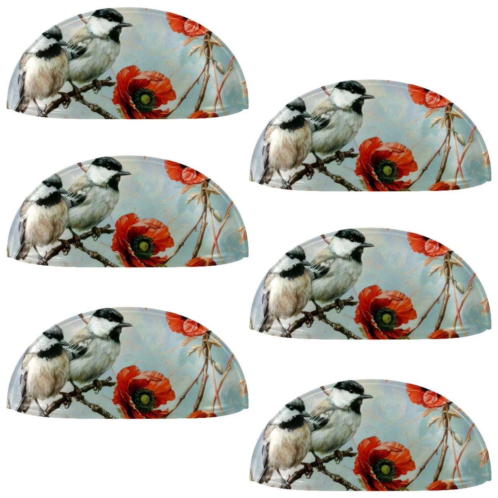 PhooArto 6 Pcs Cup Drawer Pulls, Birds Poppy Flowers Shell Shape Handles Cabinet Knobs for Dresser Cupboard Closet Wardrobe with Screws