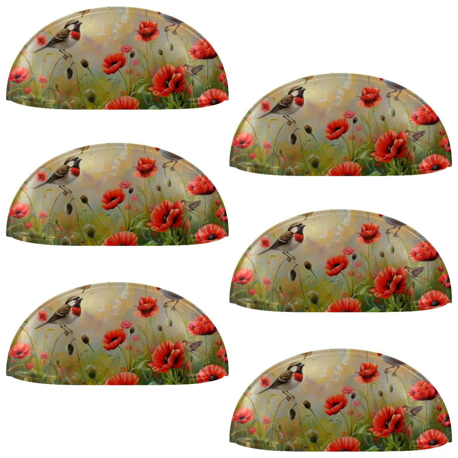 PhooArto 6 Pcs Cup Drawer Pulls, Birds Rde Flowers Shell Shape Handles Cabinet Knobs for Dresser Cupboard Closet Wardrobe with Screws